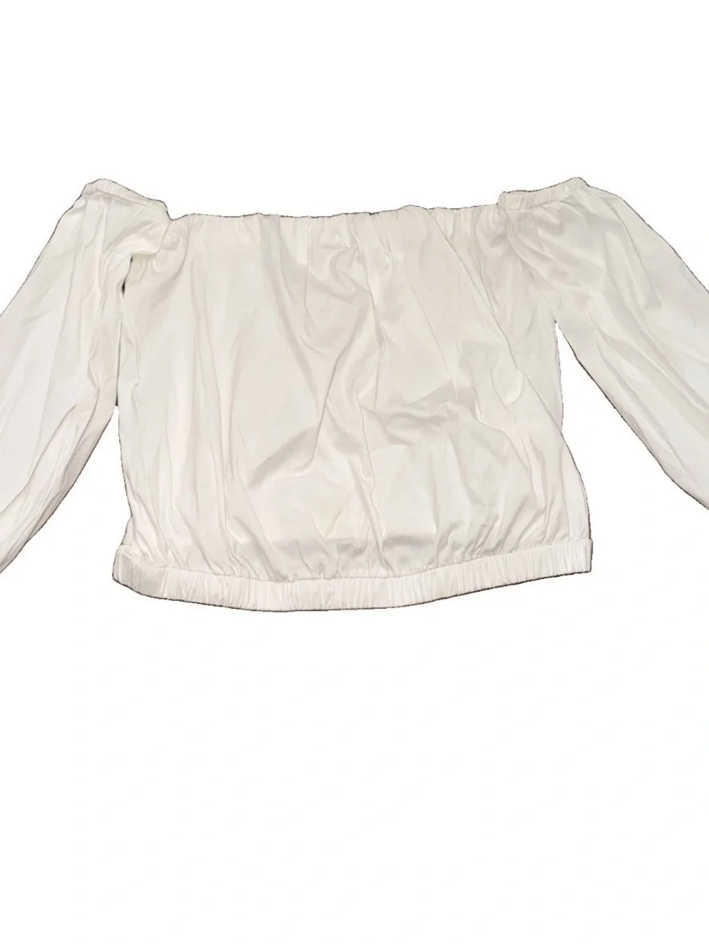 7 For All Mankind Small Crop Top Off Shoulders Puff 3/4 Sleeve Boho Chic Coastal